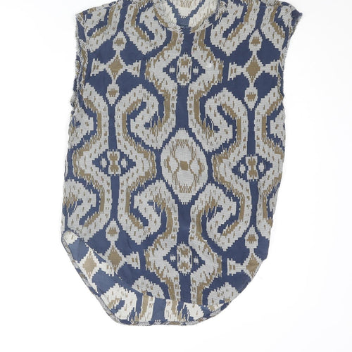 By Malene Birger Womens Blue Geometric Viscose Camisole Blouse Size 8 Round Neck - Raw Edge