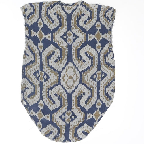 By Malene Birger Womens Blue Geometric Viscose Camisole Blouse Size 8 Round Neck - Raw Edge