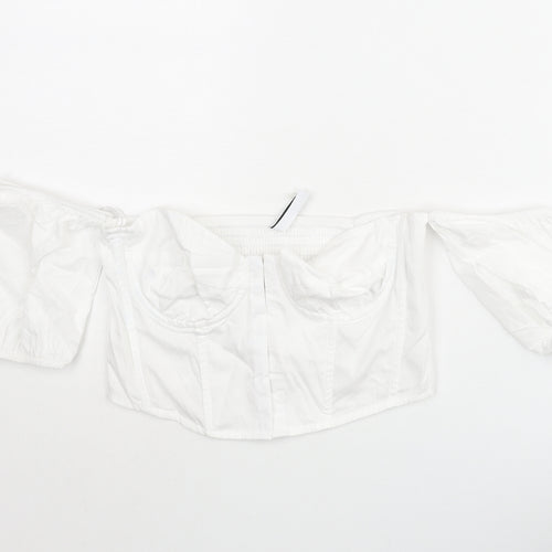 Stradivarius Womens White Cotton Cropped Blouse Size S Off the Shoulder - Corset