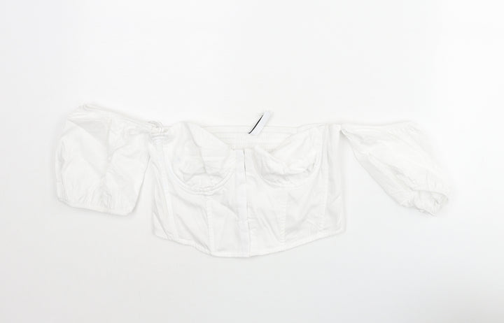 Stradivarius Womens White Cotton Cropped Blouse Size S Off the Shoulder - Corset