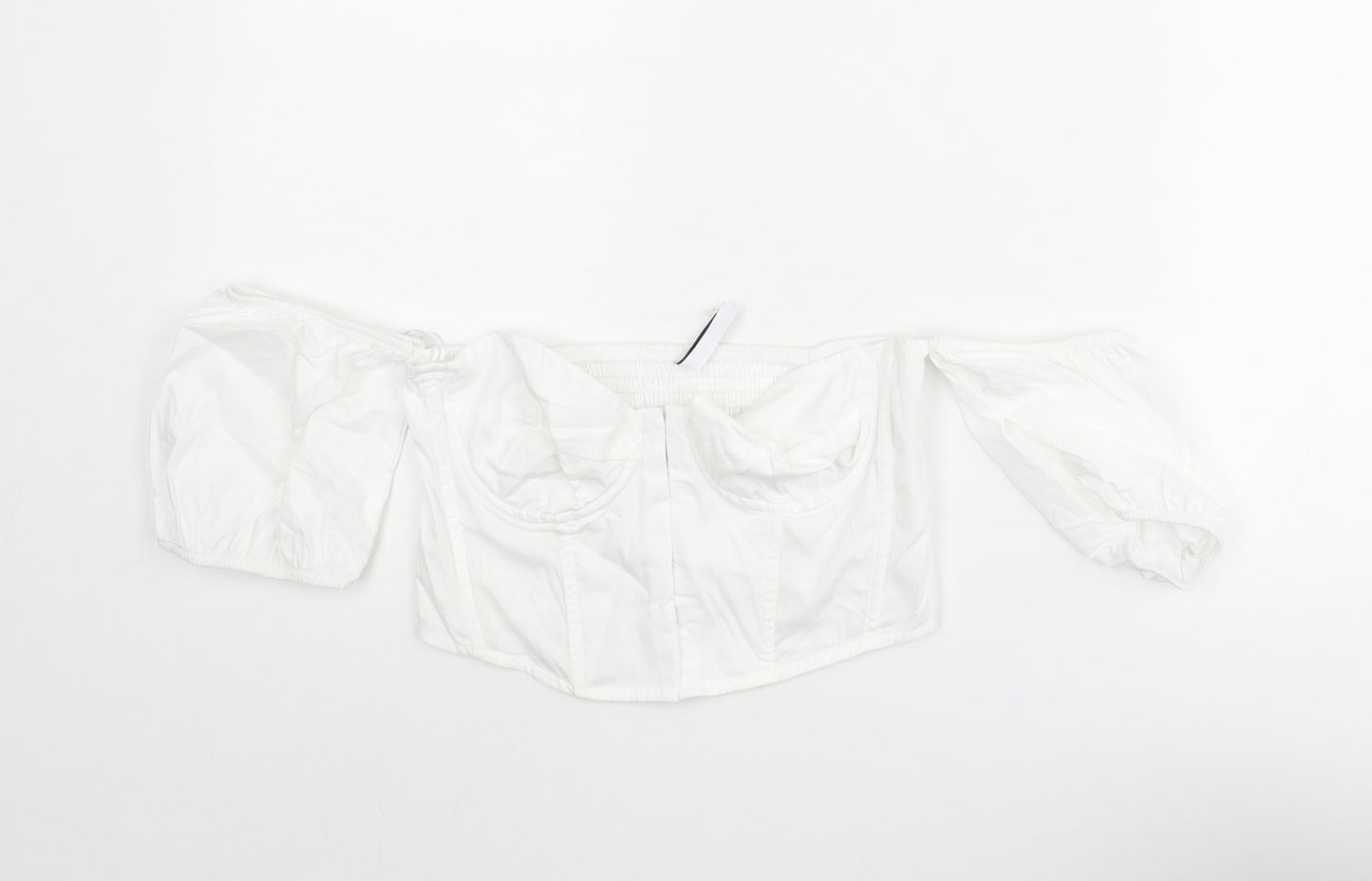 Stradivarius Womens White Cotton Cropped Blouse Size S Off the Shoulder - Corset
