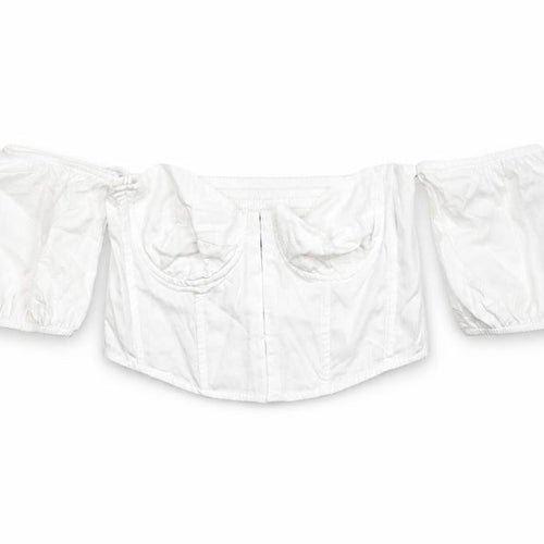 Stradivarius Womens White Cotton Cropped Blouse Size S Off the Shoulder - Corset