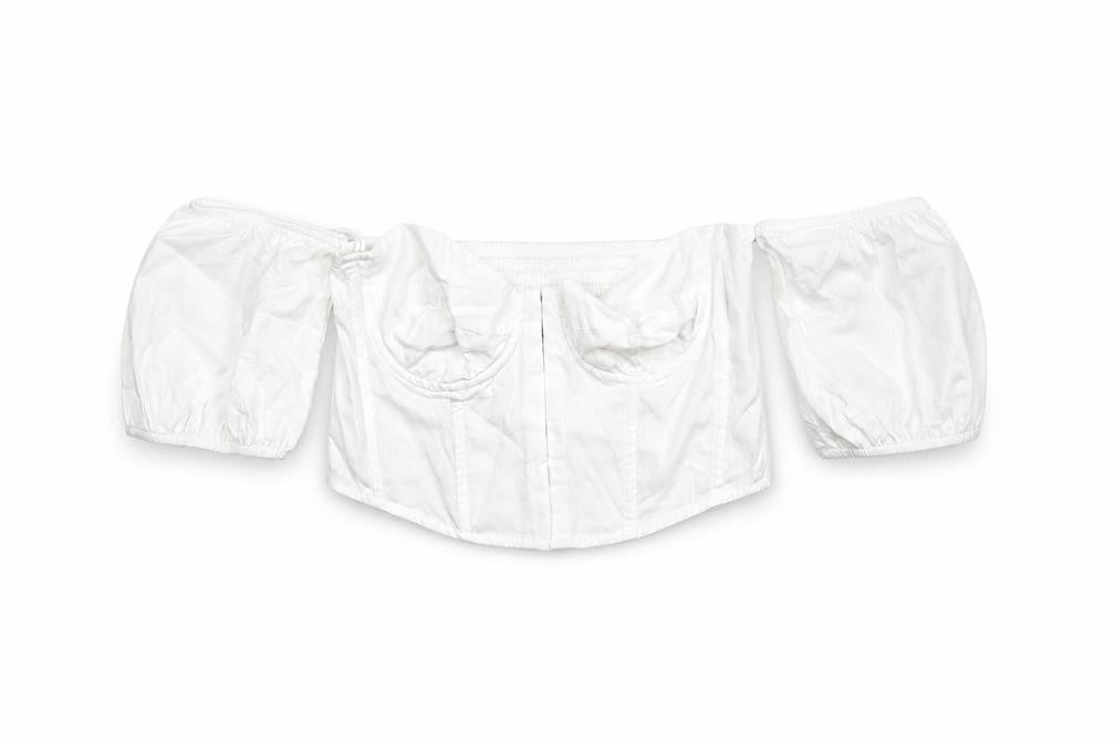 Stradivarius Womens White Cotton Cropped Blouse Size S Off the Shoulder - Corset