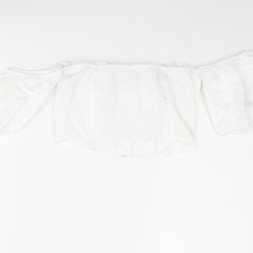 Stradivarius Womens White Cotton Cropped Blouse Size S Off the Shoulder - Corset