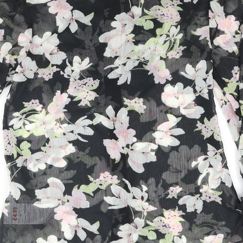River Island Womens Black Floral Polyester Basic Blouse Size 8 Mock Neck - Frill Bow
