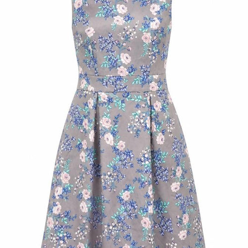 Monsoon Womens Grey Floral Polyester Fit & Flare Size 8 Round Neck Zip - Tulle Underskirt Pearl Neckline Button Detail