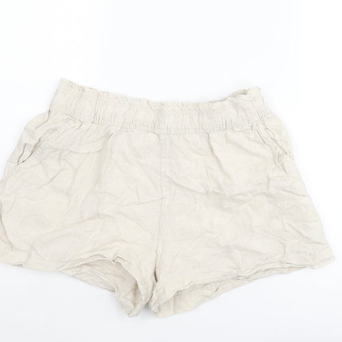H&M Womens Beige Linen Paperbag Shorts Size M Regular Pull On