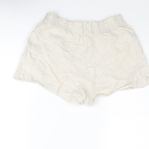 H&M Womens Beige Linen Paperbag Shorts Size M Regular Pull On