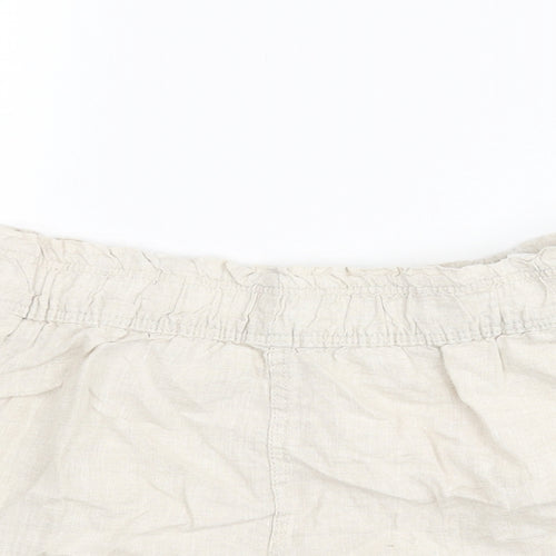 H&M Womens Beige Linen Paperbag Shorts Size M Regular Pull On