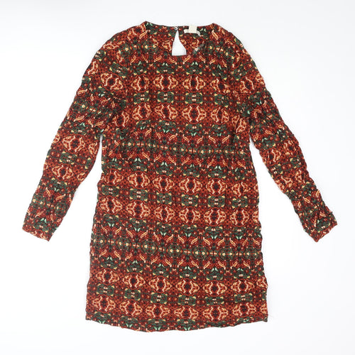 H&M Womens Multicoloured Geometric Viscose Shift Size 12 Round Neck Button