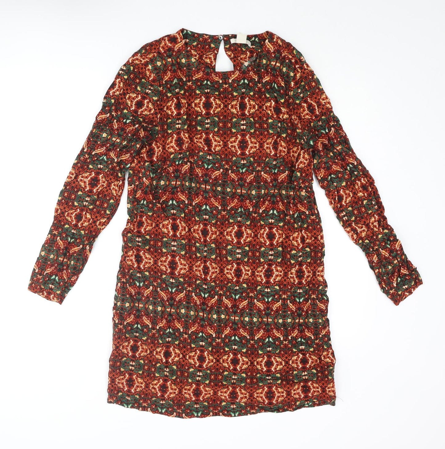 H&M Womens Multicoloured Geometric Viscose Shift Size 12 Round Neck Button
