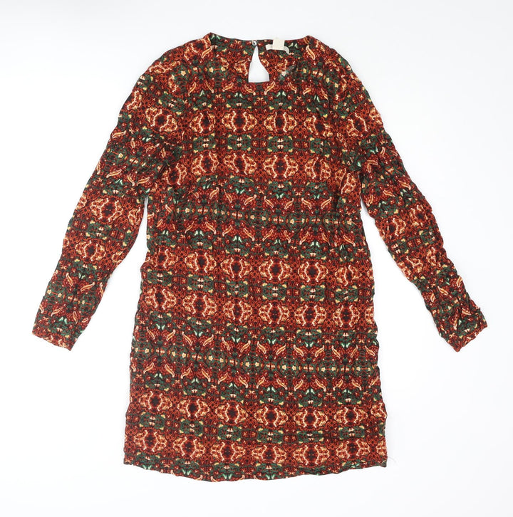 H&M Womens Multicoloured Geometric Viscose Shift Size 12 Round Neck Button