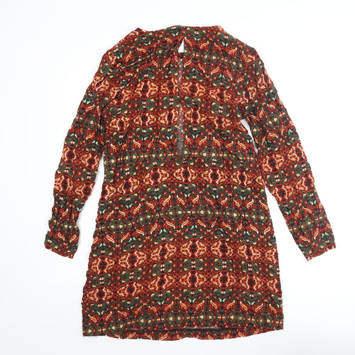 H&M Womens Multicoloured Geometric Viscose Shift Size 12 Round Neck Button
