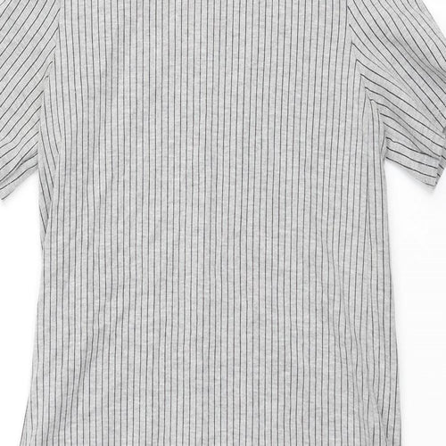 Zara Womens Grey Striped Polyester Tunic Blouse Size S Mock Neck - Hi-Low Hem Side Slits