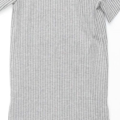 Zara Womens Grey Striped Polyester Tunic Blouse Size S Mock Neck - Hi-Low Hem Side Slits