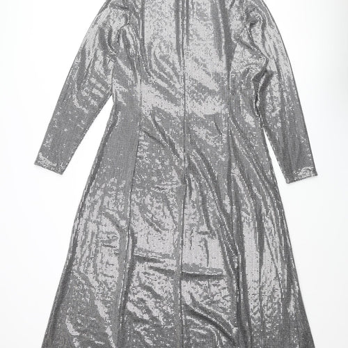 Marks and Spencer Womens Silver Polyamide Maxi Size 16 Mock Neck Zip - Side Slit