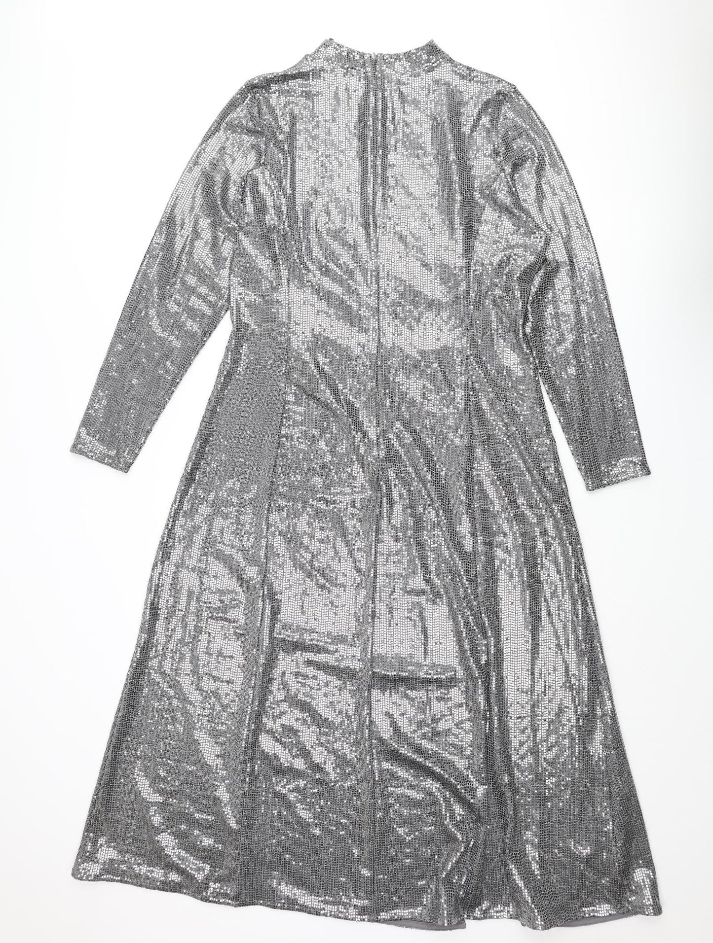 Marks and Spencer Womens Silver Polyamide Maxi Size 16 Mock Neck Zip - Side Slit