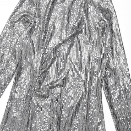 Marks and Spencer Womens Silver Polyamide Maxi Size 16 Mock Neck Zip - Side Slit