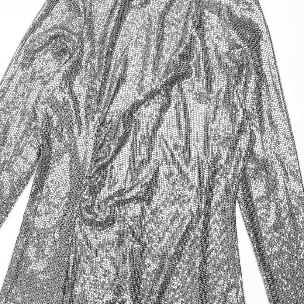 Marks and Spencer Womens Silver Polyamide Maxi Size 16 Mock Neck Zip - Side Slit