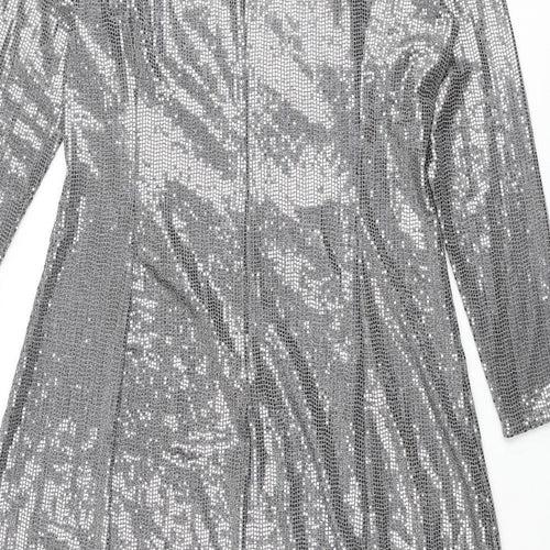 Marks and Spencer Womens Silver Polyamide Maxi Size 16 Mock Neck Zip - Side Slit