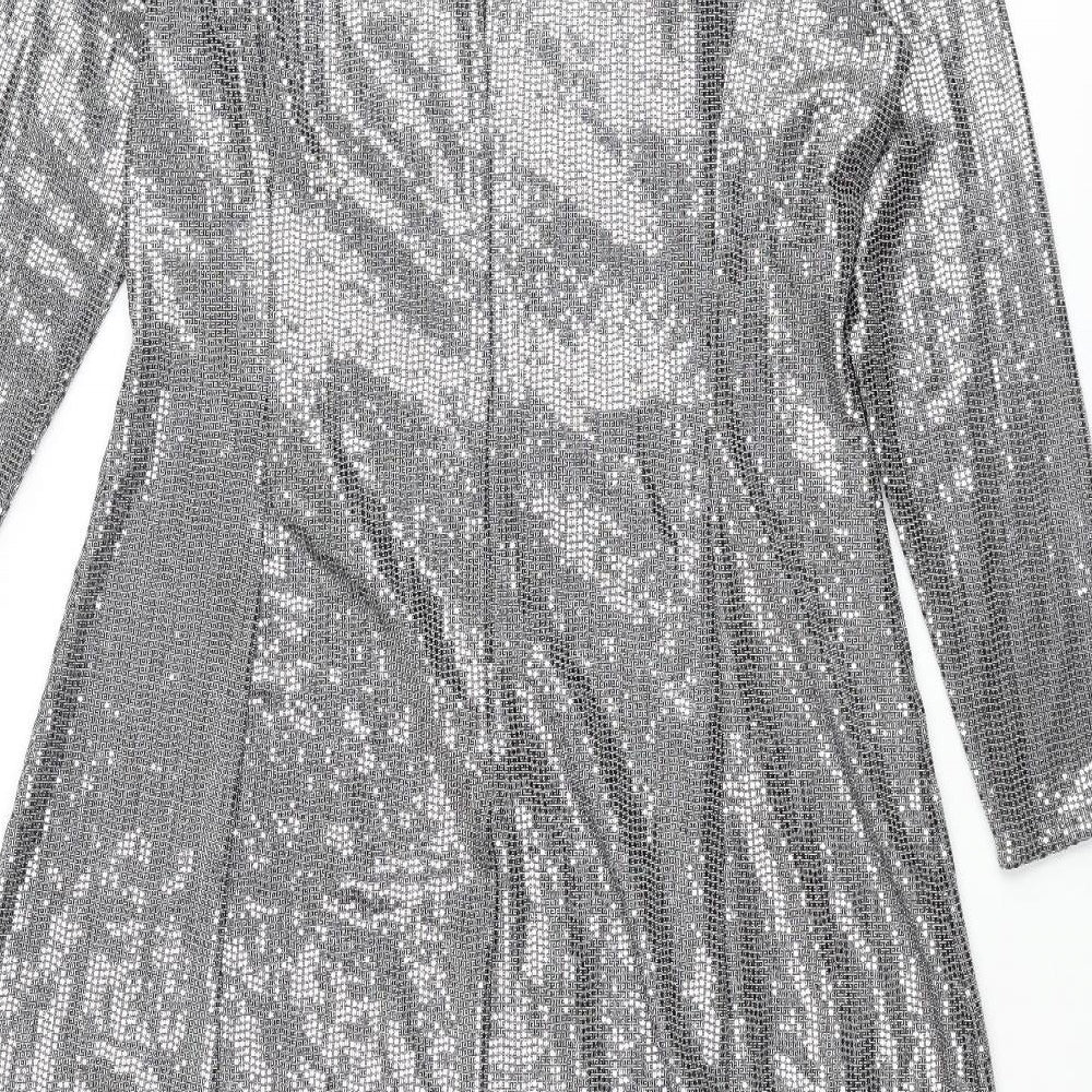 Marks and Spencer Womens Silver Polyamide Maxi Size 16 Mock Neck Zip - Side Slit