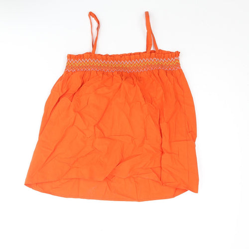 Marks and Spencer Womens Orange Cotton Camisole Blouse Size 10 Square Neck - Rouched