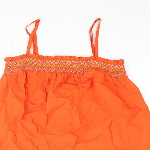 Marks and Spencer Womens Orange Cotton Camisole Blouse Size 10 Square Neck - Rouched