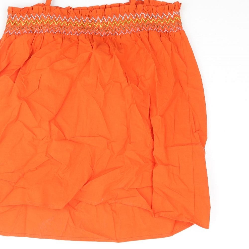 Marks and Spencer Womens Orange Cotton Camisole Blouse Size 10 Square Neck - Rouched