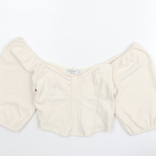 Zara Womens Ivory Polyester Cropped Blouse Size S Sweetheart - Corset Style