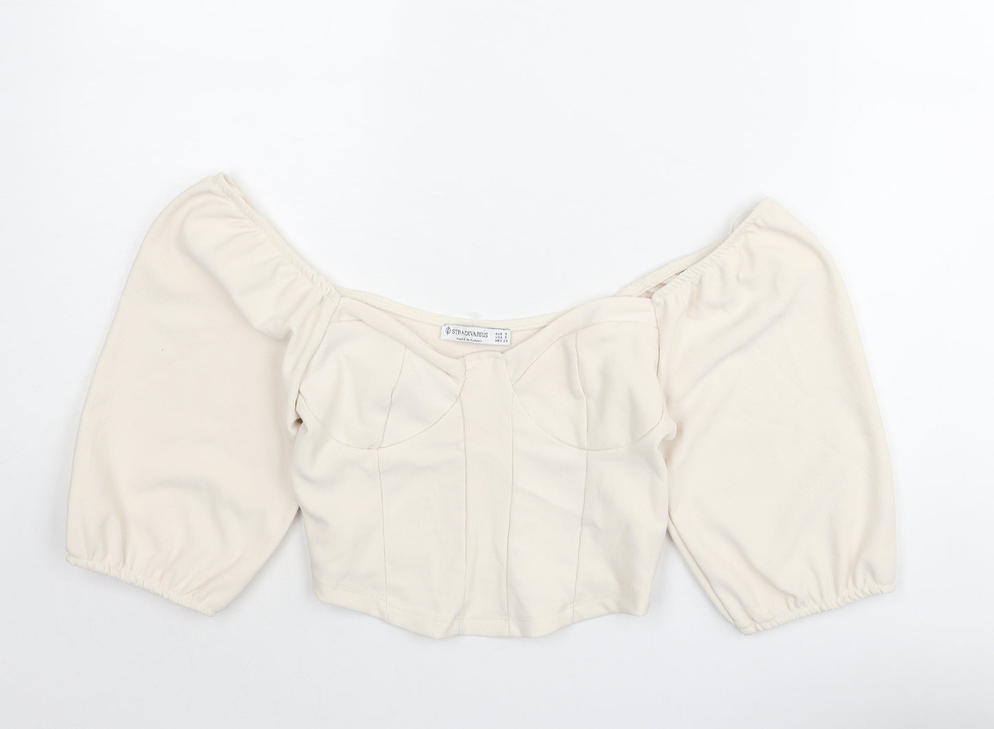 Zara Womens Ivory Polyester Cropped Blouse Size S Sweetheart - Corset Style