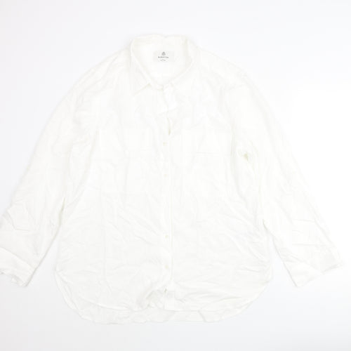 Babaton Mens White Lyocell Button-Up Size L Collared Button