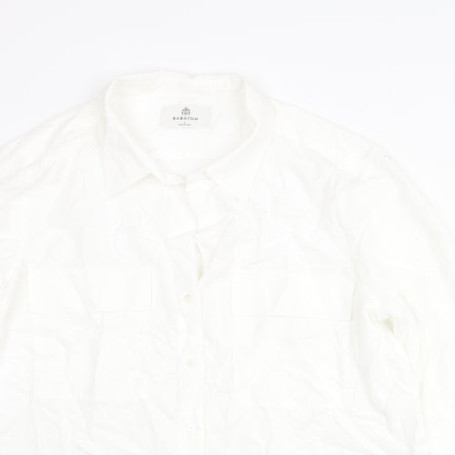 Babaton Mens White Lyocell Button-Up Size L Collared Button