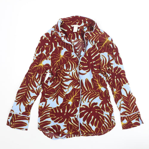 H&M Womens Red Geometric Viscose Basic Button-Up Size 4 Collared - Leaf Pattern