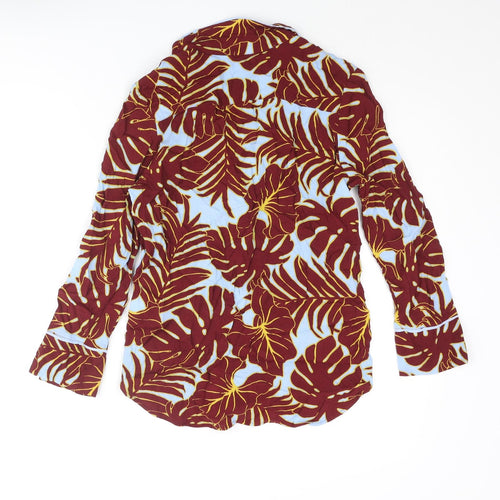 H&M Womens Red Geometric Viscose Basic Button-Up Size 4 Collared - Leaf Pattern