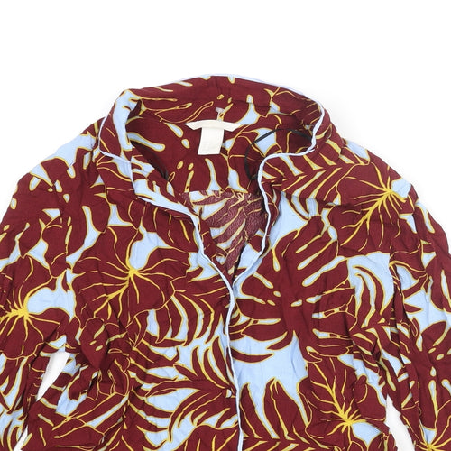 H&M Womens Red Geometric Viscose Basic Button-Up Size 4 Collared - Leaf Pattern