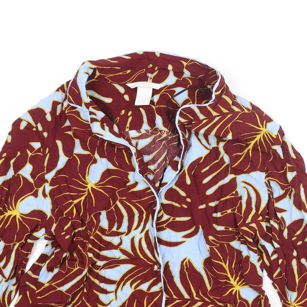 H&M Womens Red Geometric Viscose Basic Button-Up Size 4 Collared - Leaf Pattern