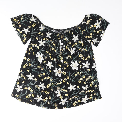 Dorothy Perkins Womens Black Floral Viscose Basic Blouse Size 12 Collared - Button Detail