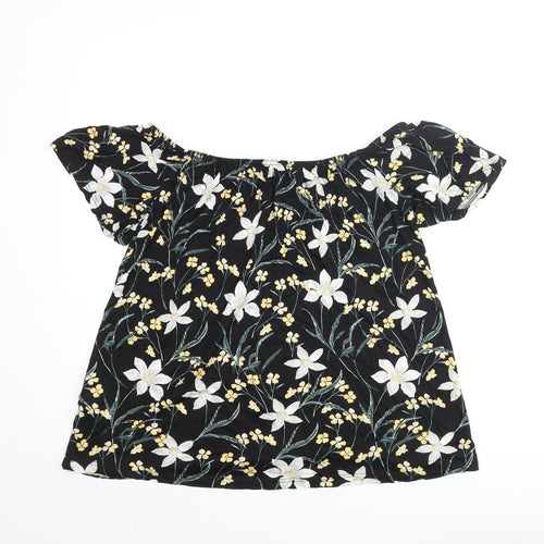 Dorothy Perkins Womens Black Floral Viscose Basic Blouse Size 12 Collared - Button Detail