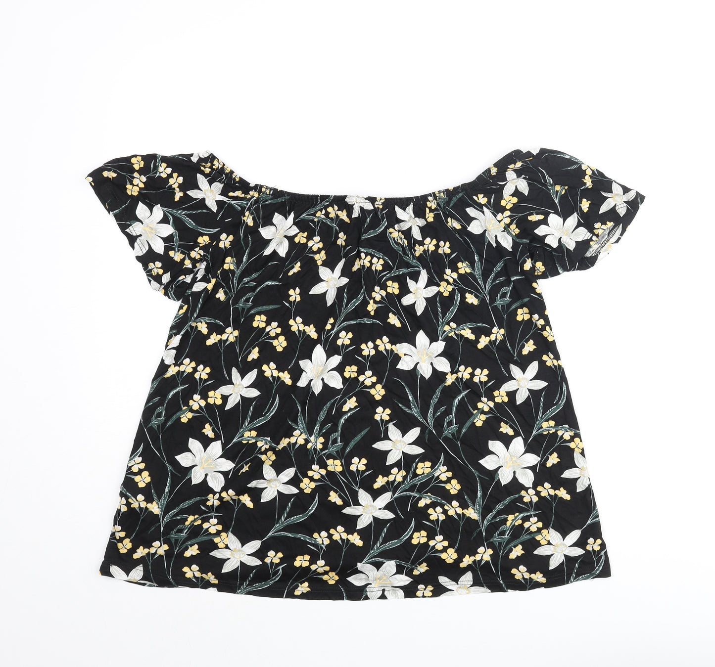 Dorothy Perkins Womens Black Floral Viscose Basic Blouse Size 12 Collared - Button Detail