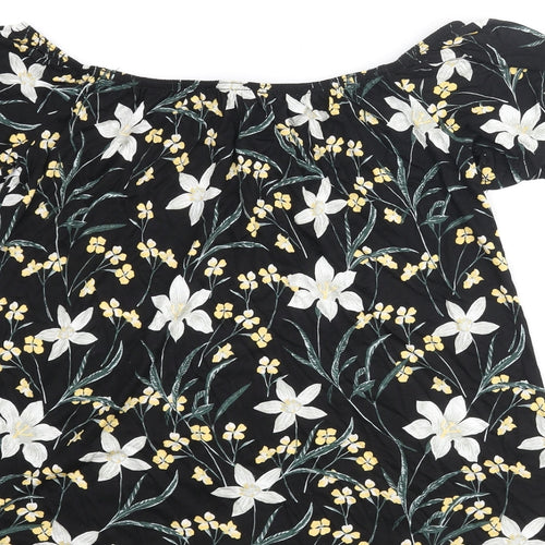 Dorothy Perkins Womens Black Floral Viscose Basic Blouse Size 12 Collared - Button Detail