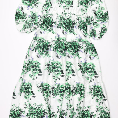 Marks and Spencer Womens Multicoloured Floral Polyester Maxi Size 14 V-Neck Pullover - Twist Detail