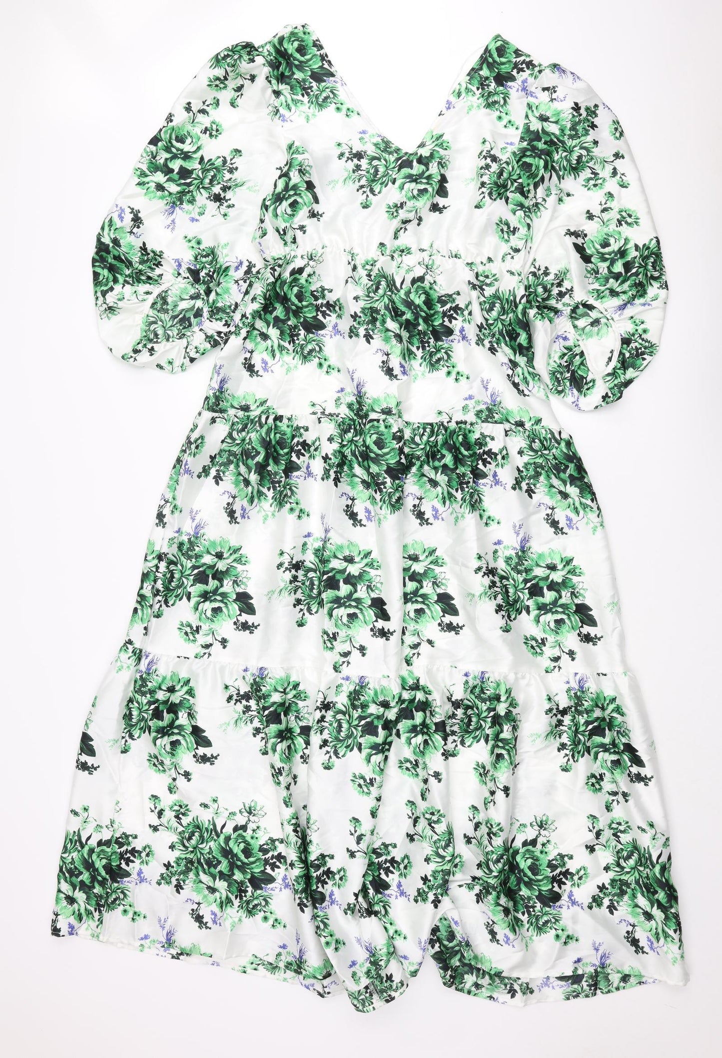 Marks and Spencer Womens Multicoloured Floral Polyester Maxi Size 14 V-Neck Pullover - Twist Detail