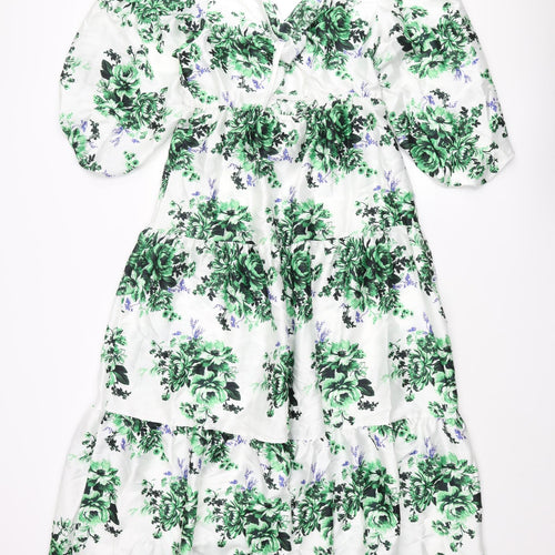 Marks and Spencer Womens Multicoloured Floral Polyester Maxi Size 14 V-Neck Pullover - Twist Detail