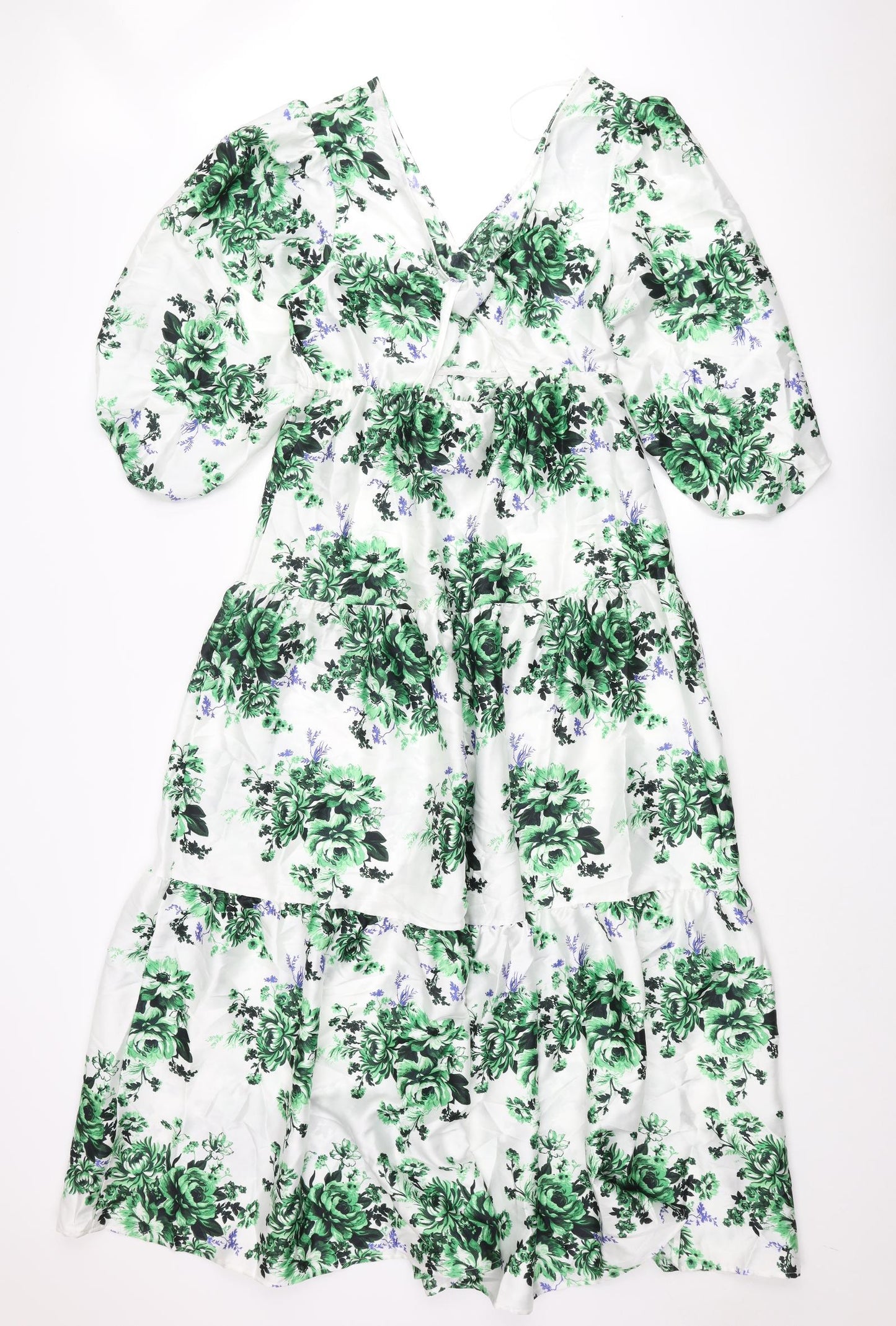 Marks and Spencer Womens Multicoloured Floral Polyester Maxi Size 14 V-Neck Pullover - Twist Detail
