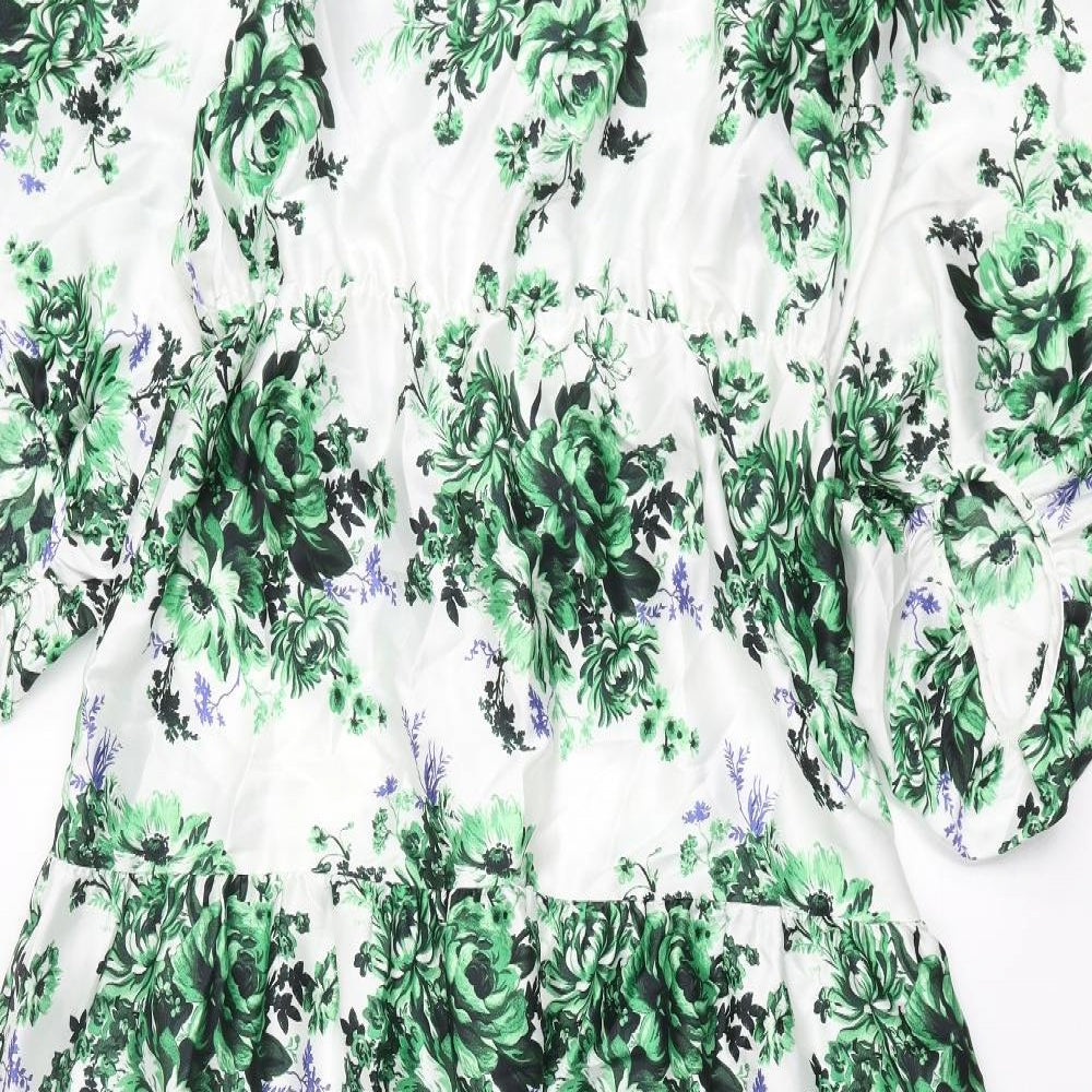Marks and Spencer Womens Multicoloured Floral Polyester Maxi Size 14 V-Neck Pullover - Twist Detail