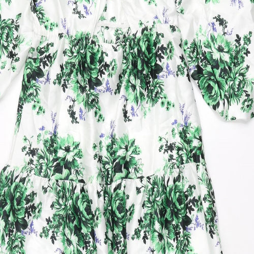 Marks and Spencer Womens Multicoloured Floral Polyester Maxi Size 14 V-Neck Pullover - Twist Detail