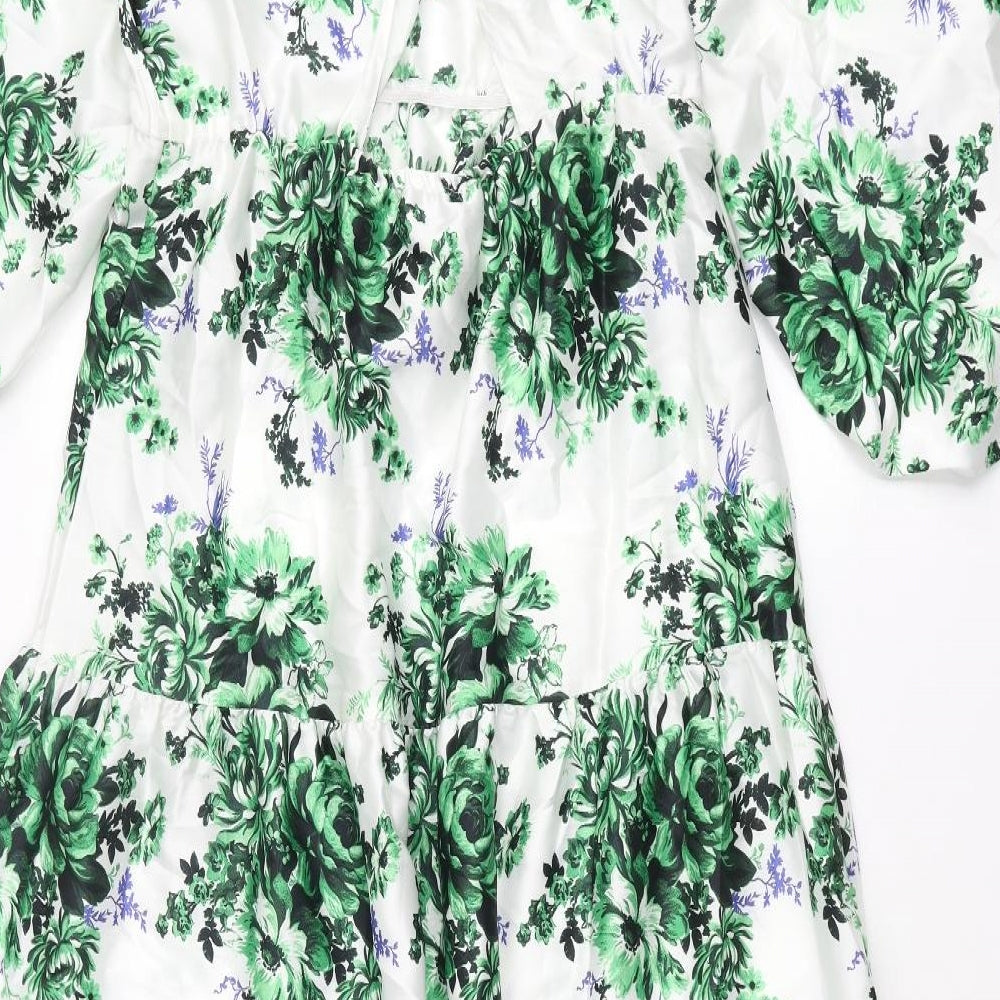 Marks and Spencer Womens Multicoloured Floral Polyester Maxi Size 14 V-Neck Pullover - Twist Detail