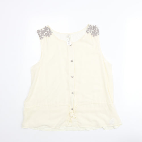 NEXT Womens Ivory Polyester Camisole Blouse Size 12 V-Neck - Drawstring Hem Lace Detail