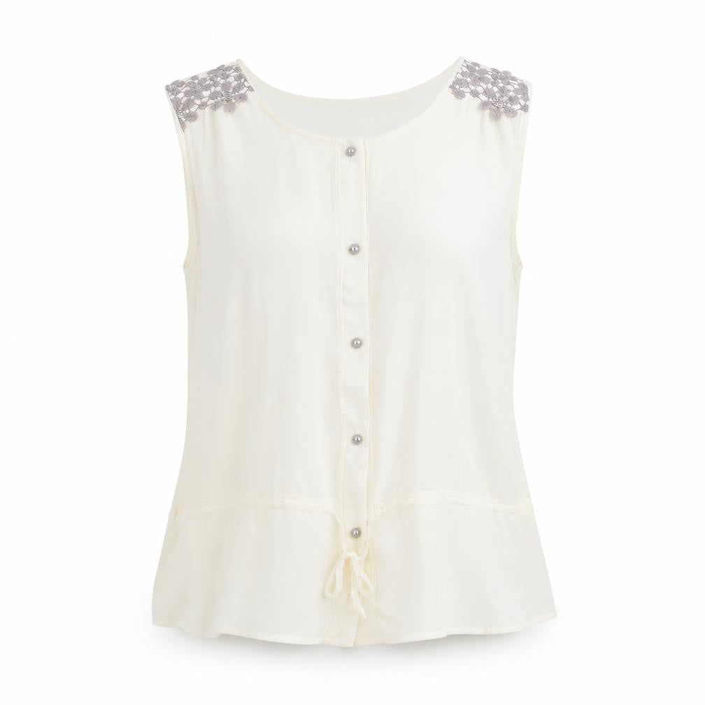 NEXT Womens Ivory Polyester Camisole Blouse Size 12 V-Neck - Drawstring Hem Lace Detail