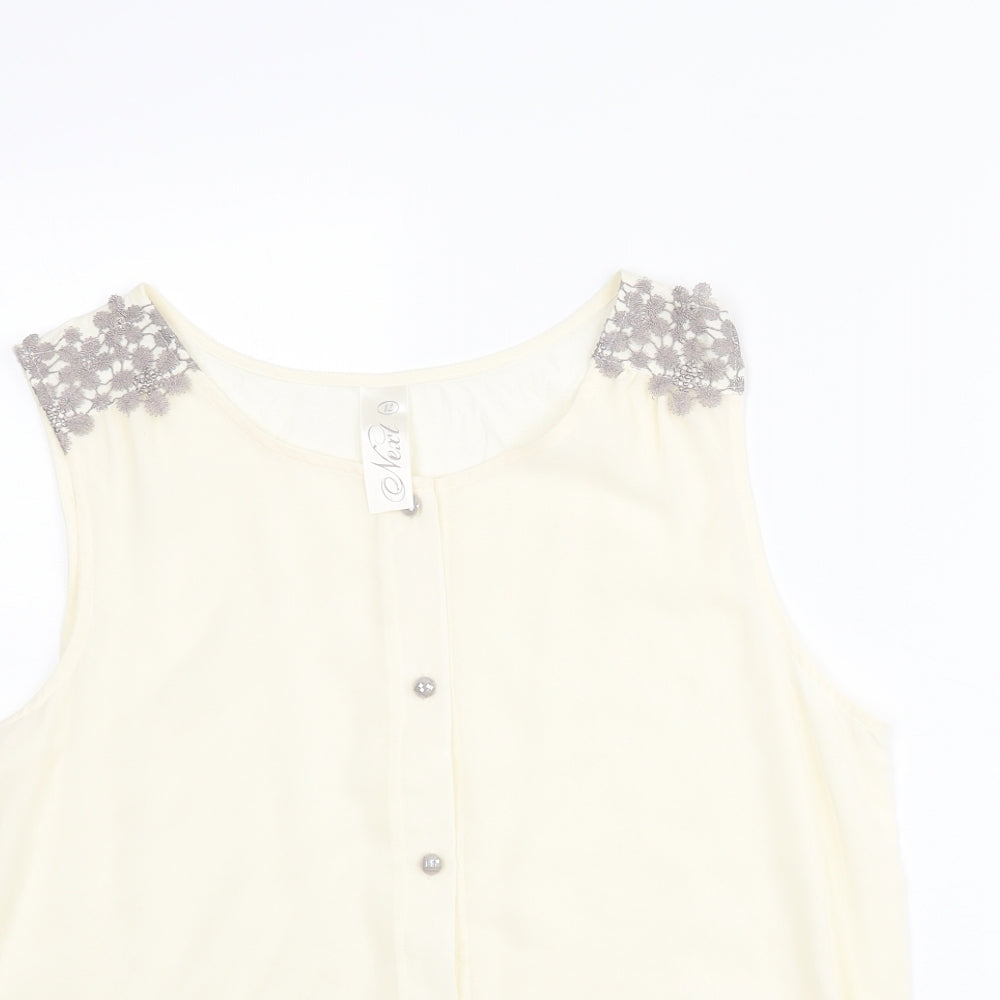 NEXT Womens Ivory Polyester Camisole Blouse Size 12 V-Neck - Drawstring Hem Lace Detail